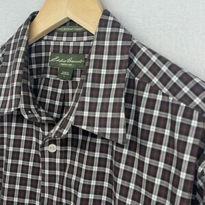 EDDIE BAUER Shirt Mens L Wrinkle Resistant Classic Fit Plaid Twill Cotton Black